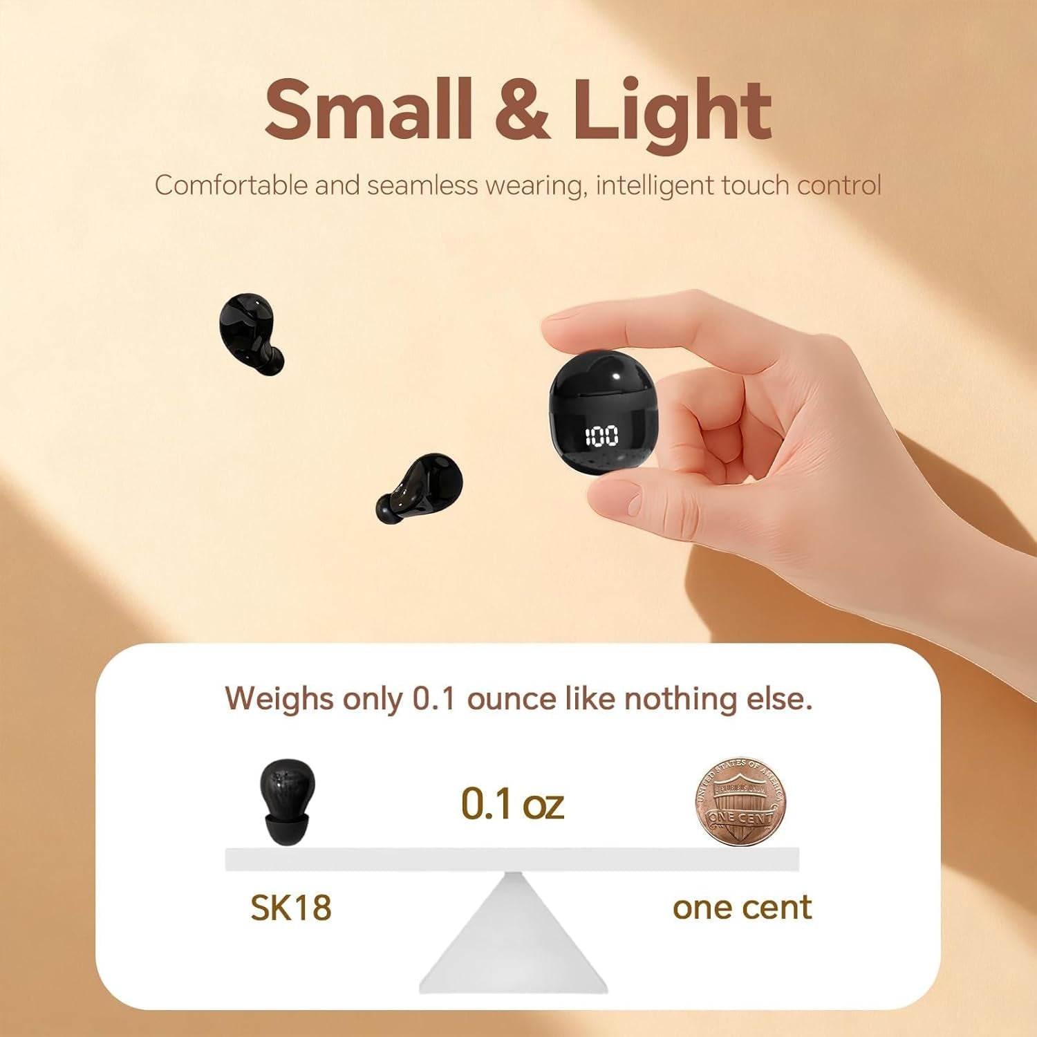 Invisible Mini Earbuds Wireless Bluetooth, Low Profile Micro Smallest Tiny Discreet Hidden Earbuds for Work, Small Headphones, Invisible Sleep Wireless Earphone IPX5 Waterproof for Small Ear Canals