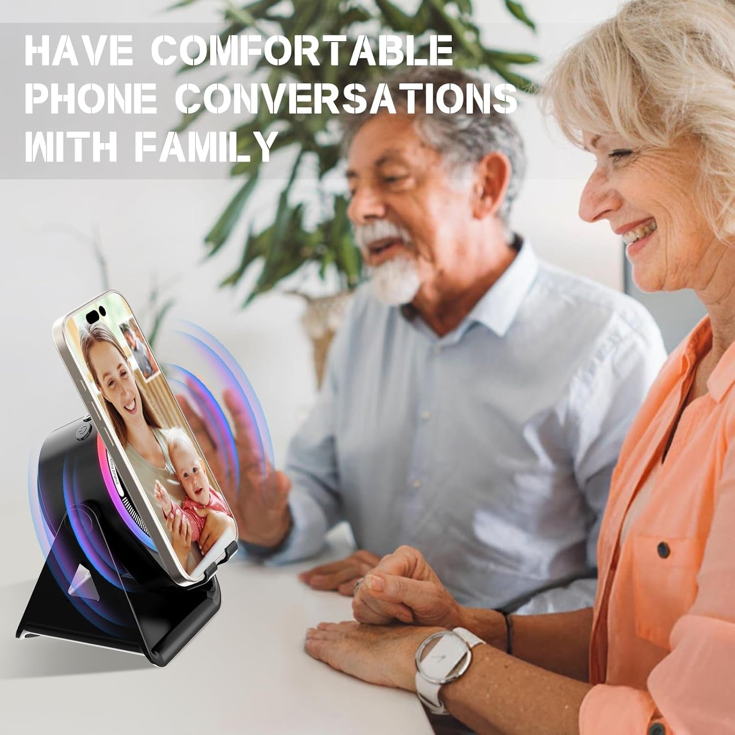Wireless Induction Speaker, 5-In-1 Bluetooth 5.3 Phone Stand with 360° Rotation & RGB Ambient Light - Cool Tech Gadgets Gifts for Men Women Dad Mom - Compatible Iphone/Android/Ipad/Samsung (Black)