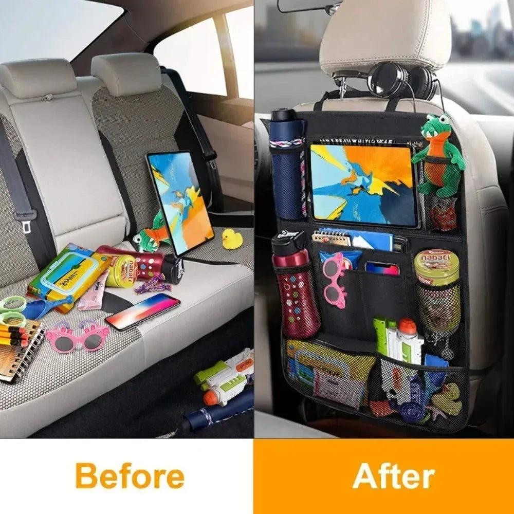 Car Backseat Organizer with Touch Screen Tablet Holder and Storage Pockets - Seat Back Protectors for Vehicles