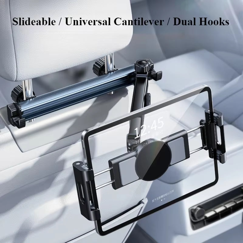 Car Headrest Tablet Holder Mount Back Seat with 360°Rotate Phone Stand 2 Hooks Trip Essentials for Kids for 4.7-12.9 Inch