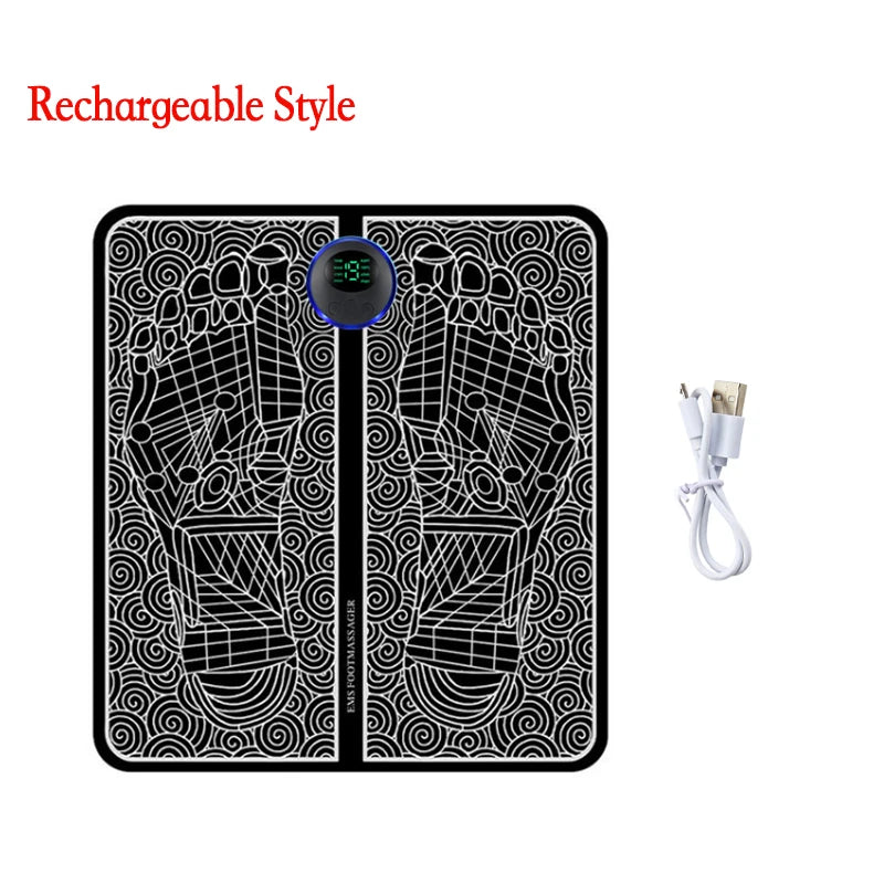 Rechargeable EMS Foot Massager Pad with Remote Control - Portable Electric Muscle Stimulation Mat for Pain Relief and Relaxation