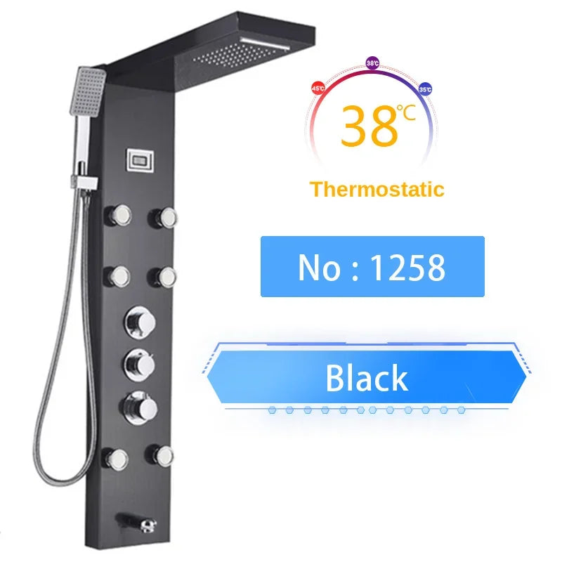 LED Digital Display Shower Panel with Waterfall Rain and SPA Massage Jet System