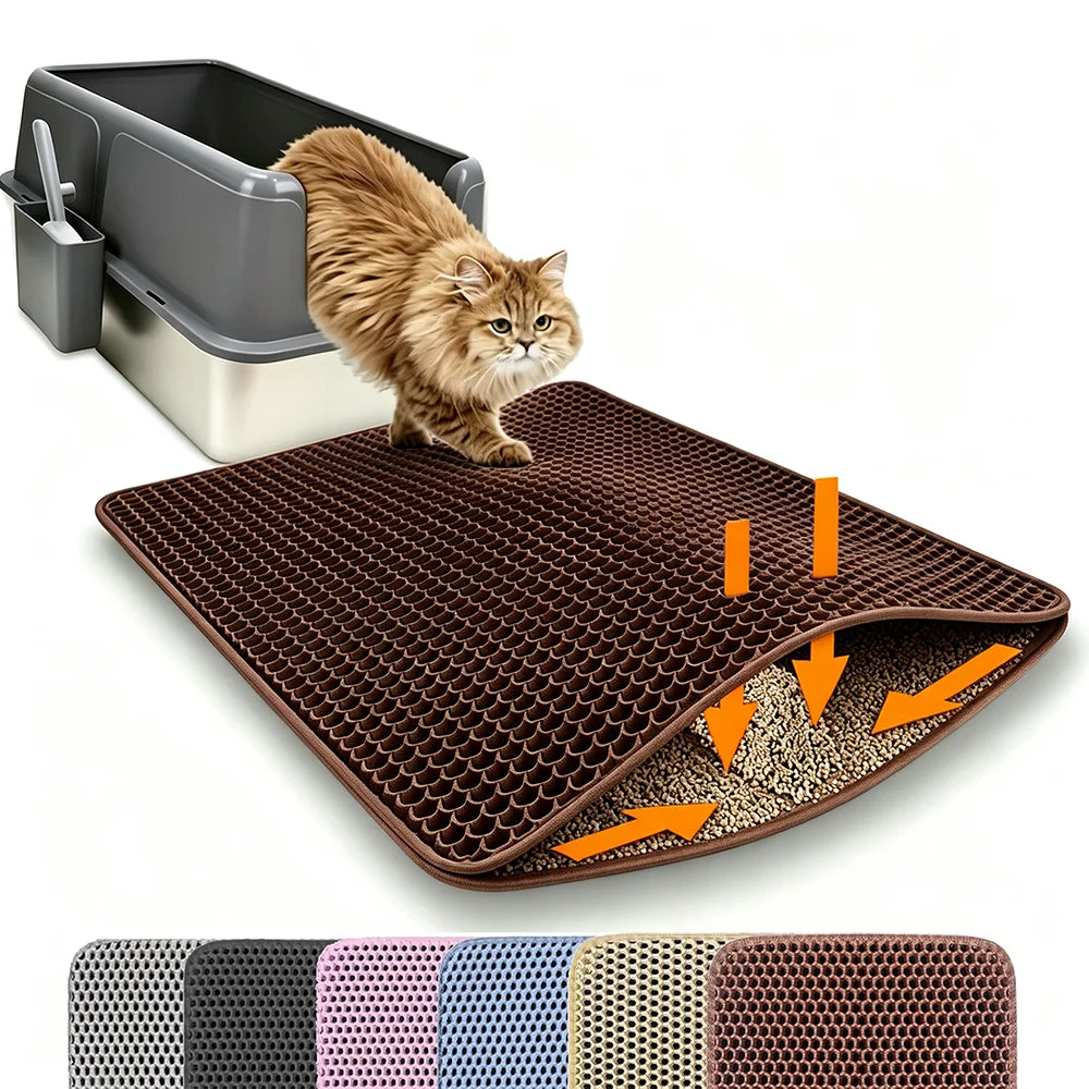 Double Layer Non-Slip Cat Litter Mat - Waterproof and Wear-Resistant Filter Mat for Large Litter Boxes
