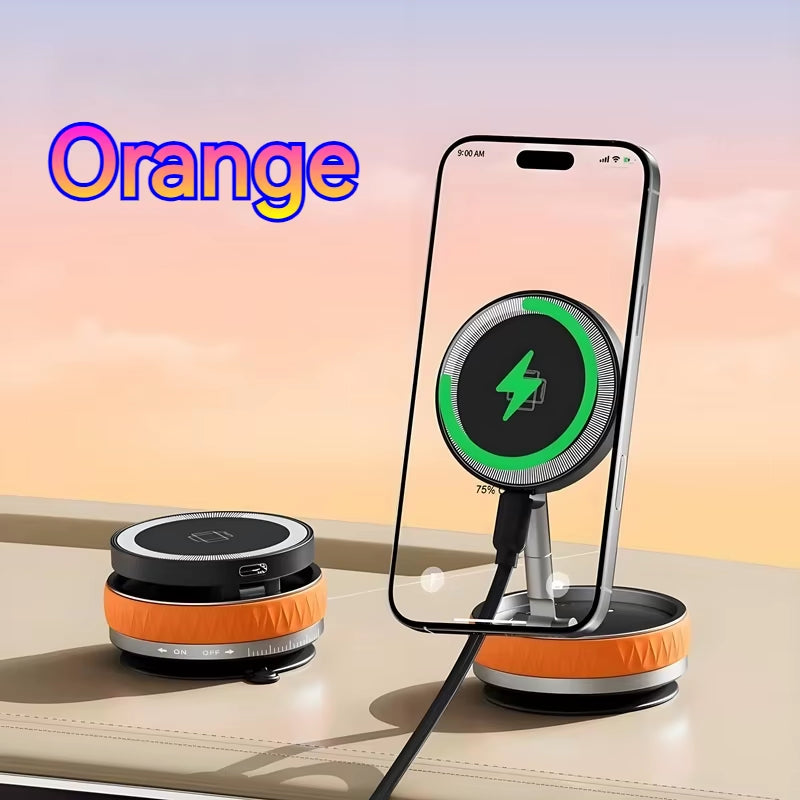 K10 Vacuum Suction Car Phone Magnetic Wireless Charger Stand, 360° Rotatable & Foldable, Ideal for Gym Bathroom Mirror Mount