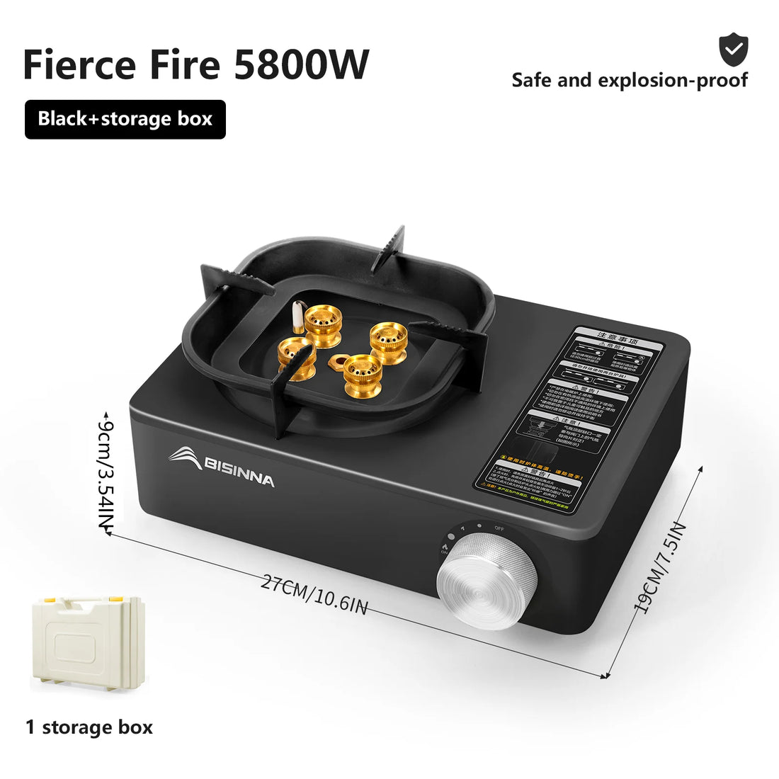 Camping Gas Stove 5800W High Firepower Outdoor Portable Cassette Burner for Picnic Hiking Trekking