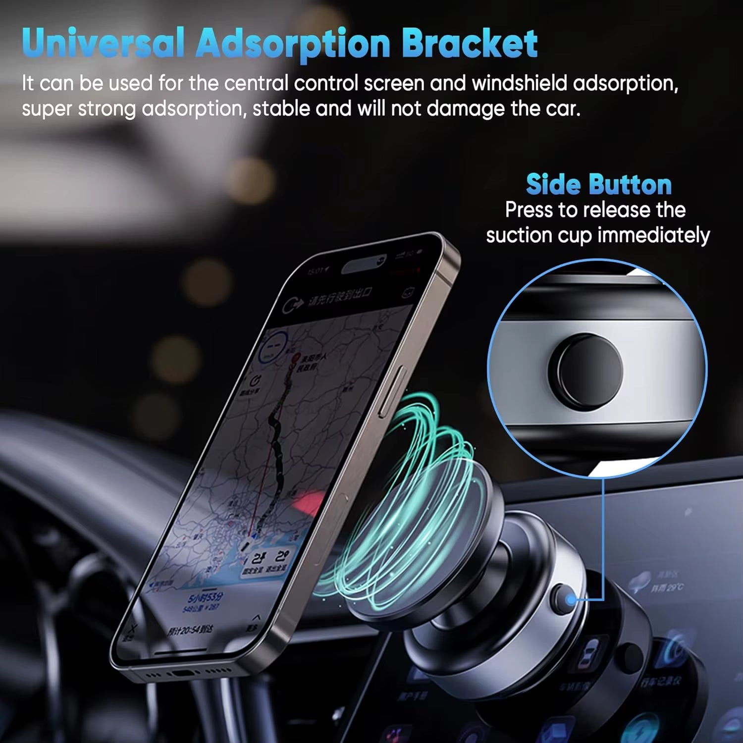 Electric Vacuum Suction Magnetic Phone Holder for Car Gym Mount 360° Rotation Magsafe Suction Cup Phone Mount for Smartphones