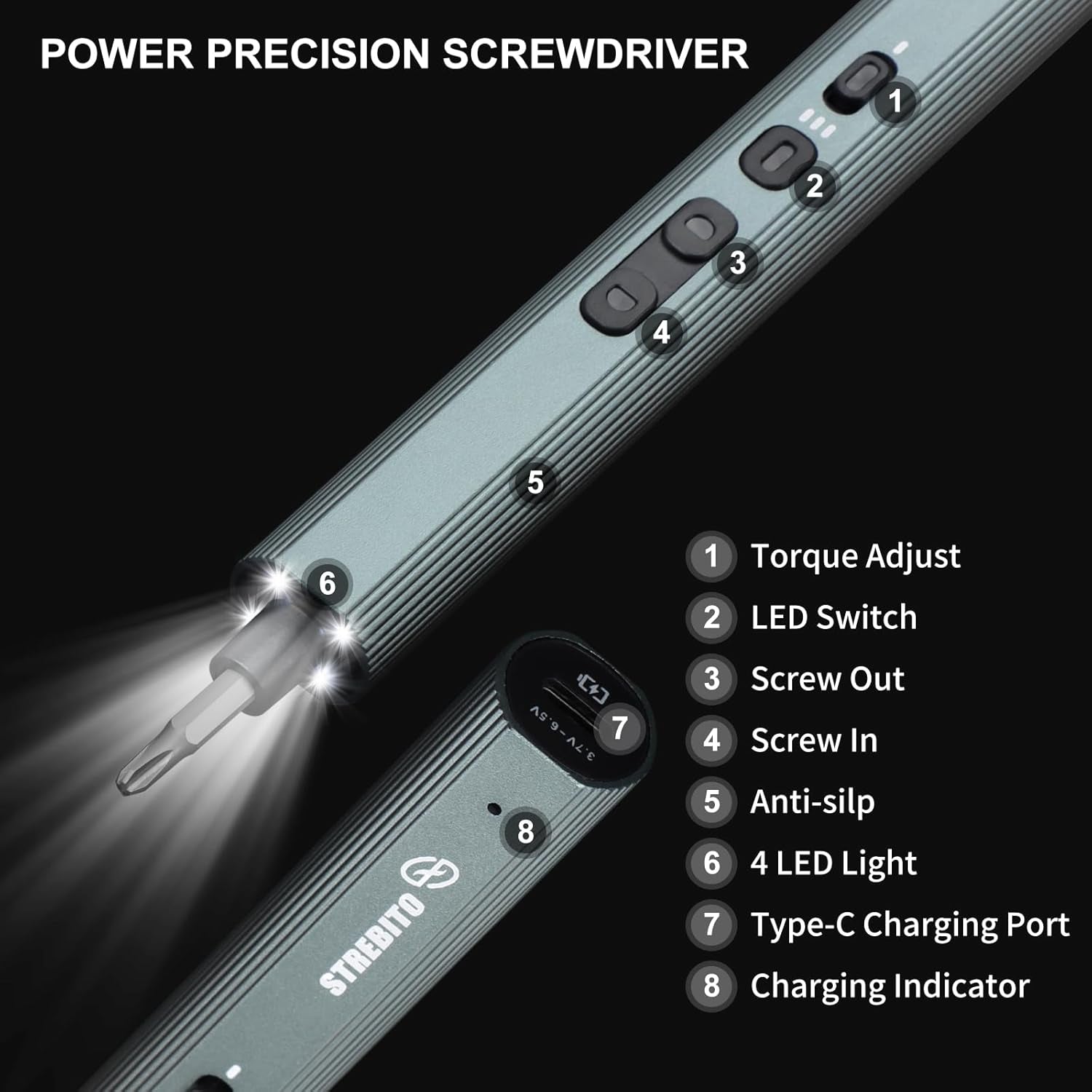 Electric Screwdriver 155 in 1 Mini Electric Precision Screwdriver Set, 140 S2 Steel Magnetic Bits, LED Light, 650Mah, Electronics Repair Tool Kit for Computer, PC, Laptop, Phone, RC (Black)