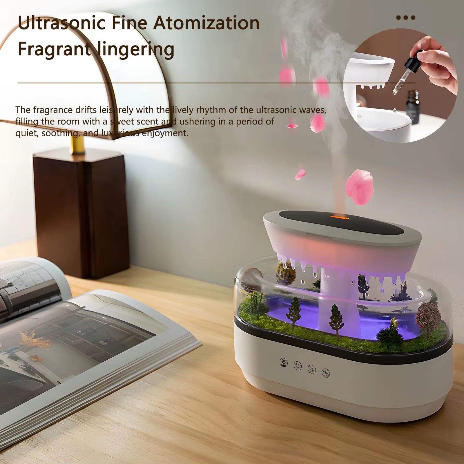 Essential Oil Diffuser 250Ml White Noise Cloud Rain Humidifier Water Drip Aroma Diffuser Air Humidifier with 7 Colors Light