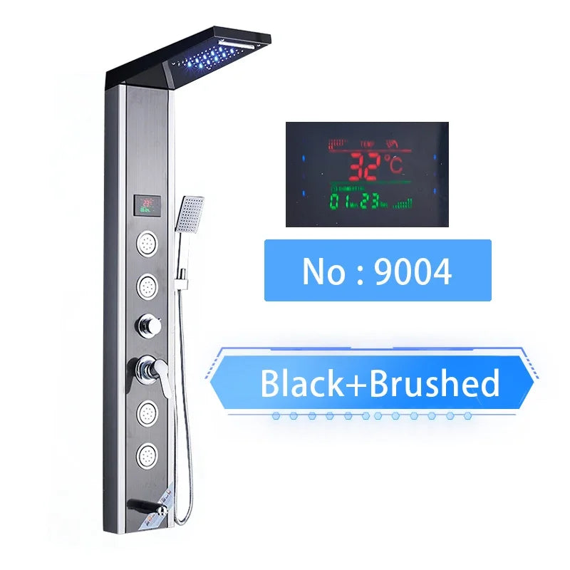 LED Digital Display Shower Panel with Waterfall Rain and SPA Massage Jet System