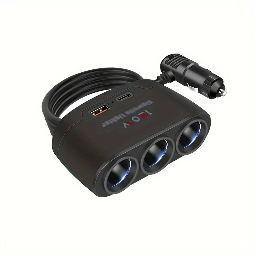 120W 3-in-1 Fast Charging Car Mobile Phone Charger and Cigarette Lighter Adapter for DVR and GP Devices