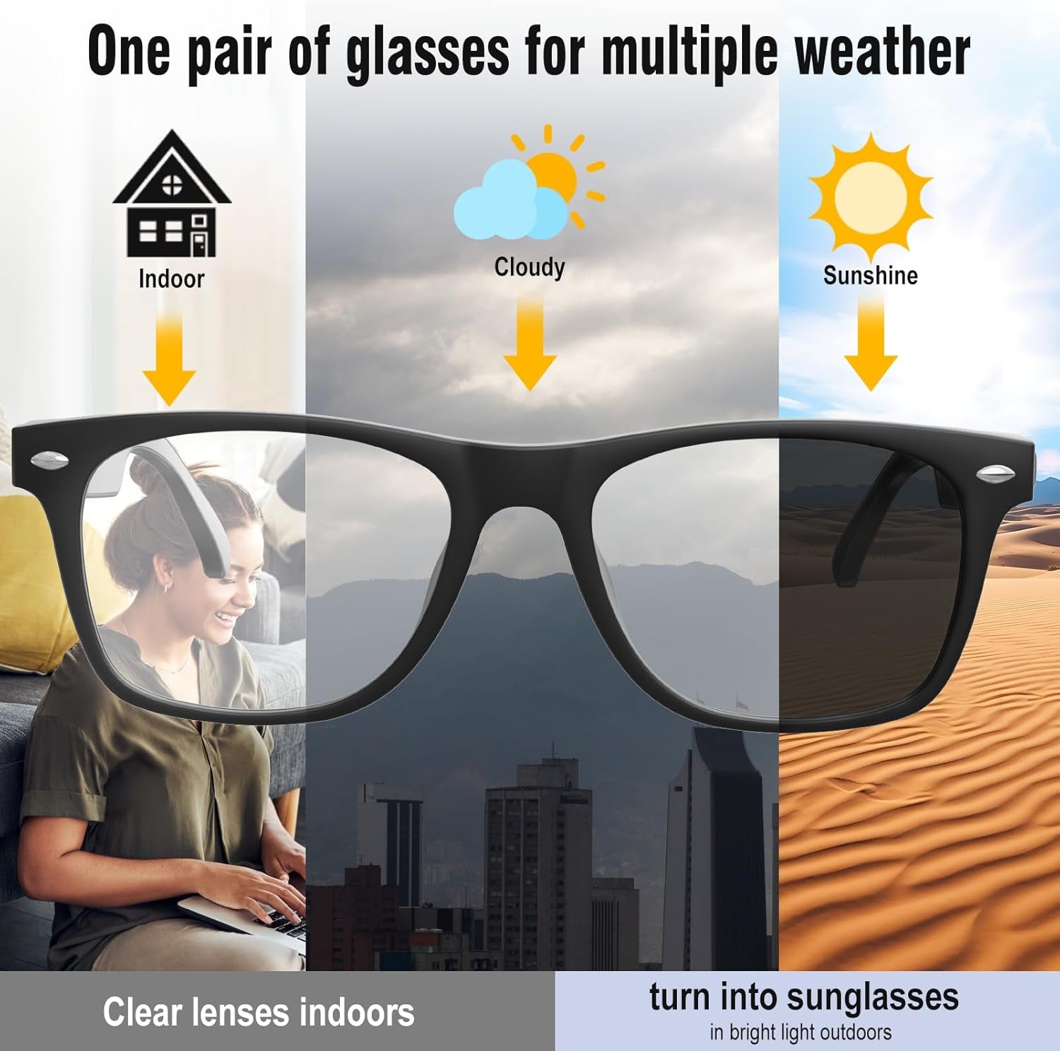 AI Smart Glasses for Men and Women with Chat GPT, Bluetooth Translation Glasses with 164 Languages and Color-Change Lens, Music Playback & Hands-Free Calls, UV & Blue Light Protection