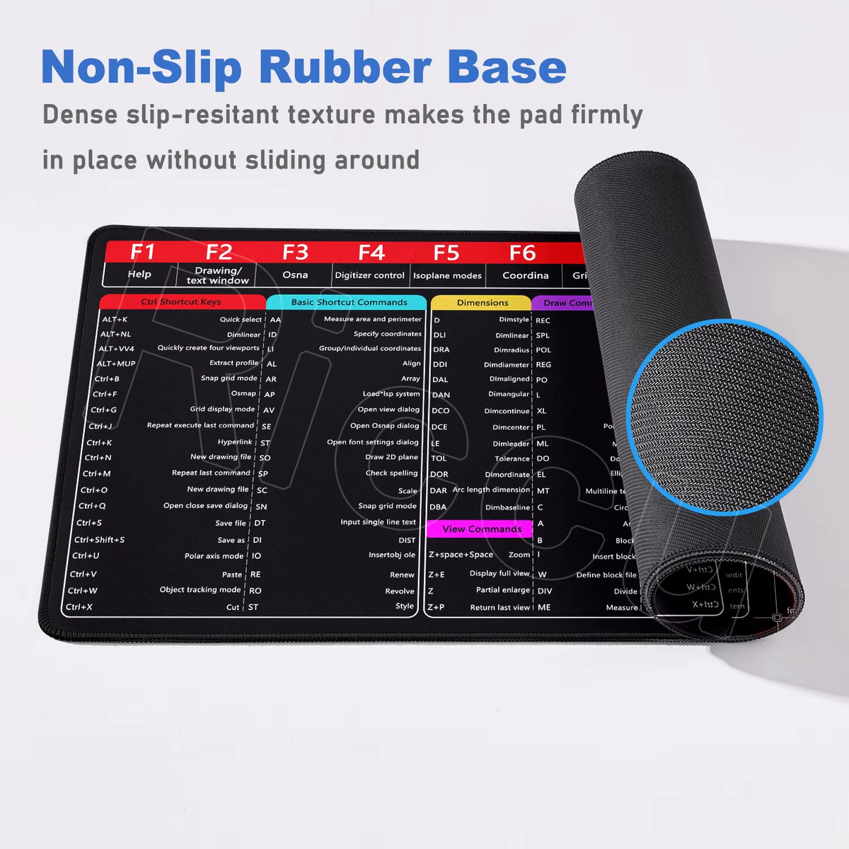 Professional Office Mouse Pad with AutoCAD Cheat Sheet - Large 100x50cm Gaming Desk Mat, Stitched Edge, Non-Slip Rubber Base