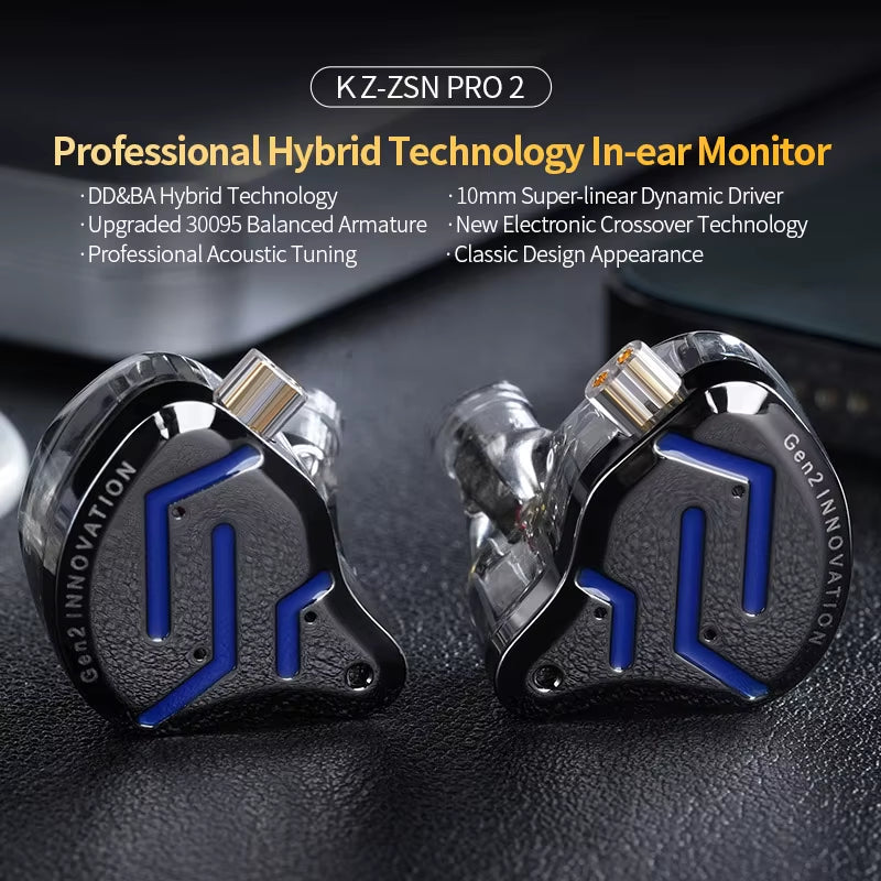 ZSN Pro 2 Metal In-Ear Headphones with 1BA + 1DD Hybrid Technology, High-Fidelity Bass Monitoring, and Noise Cancellation for Sports