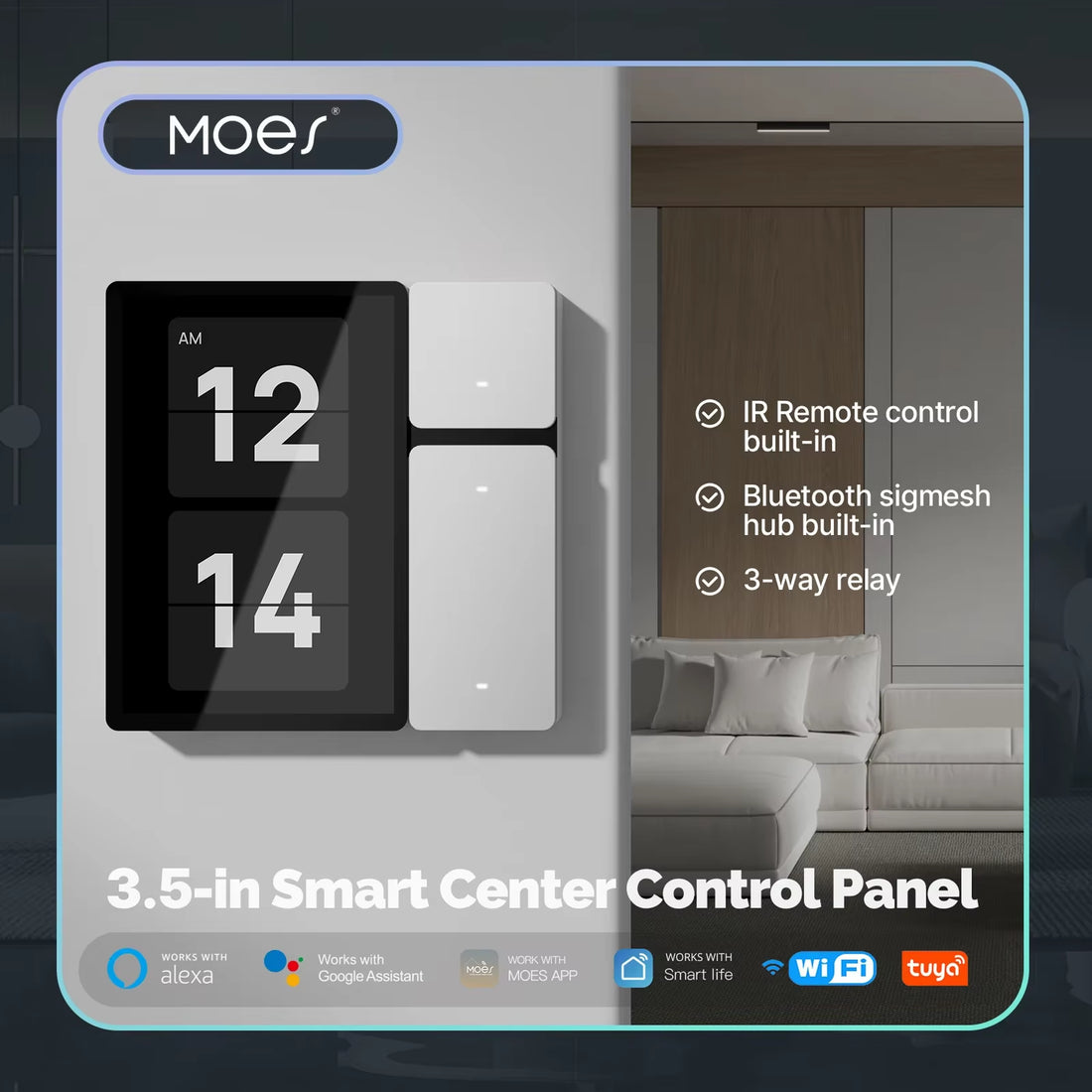 Tuya Wifi Smart Control Panel 3.5" Touch Screen, 3 Relays & Buttons, IR Remote, Bluetooth Sigmesh Hub, Home Automation
