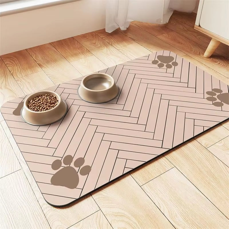 Diatomaceous Absorbent Pet Placemat with Waterproof Quick-Dry Rubber Backing and Non-Slip Design for Food and Water Bowls