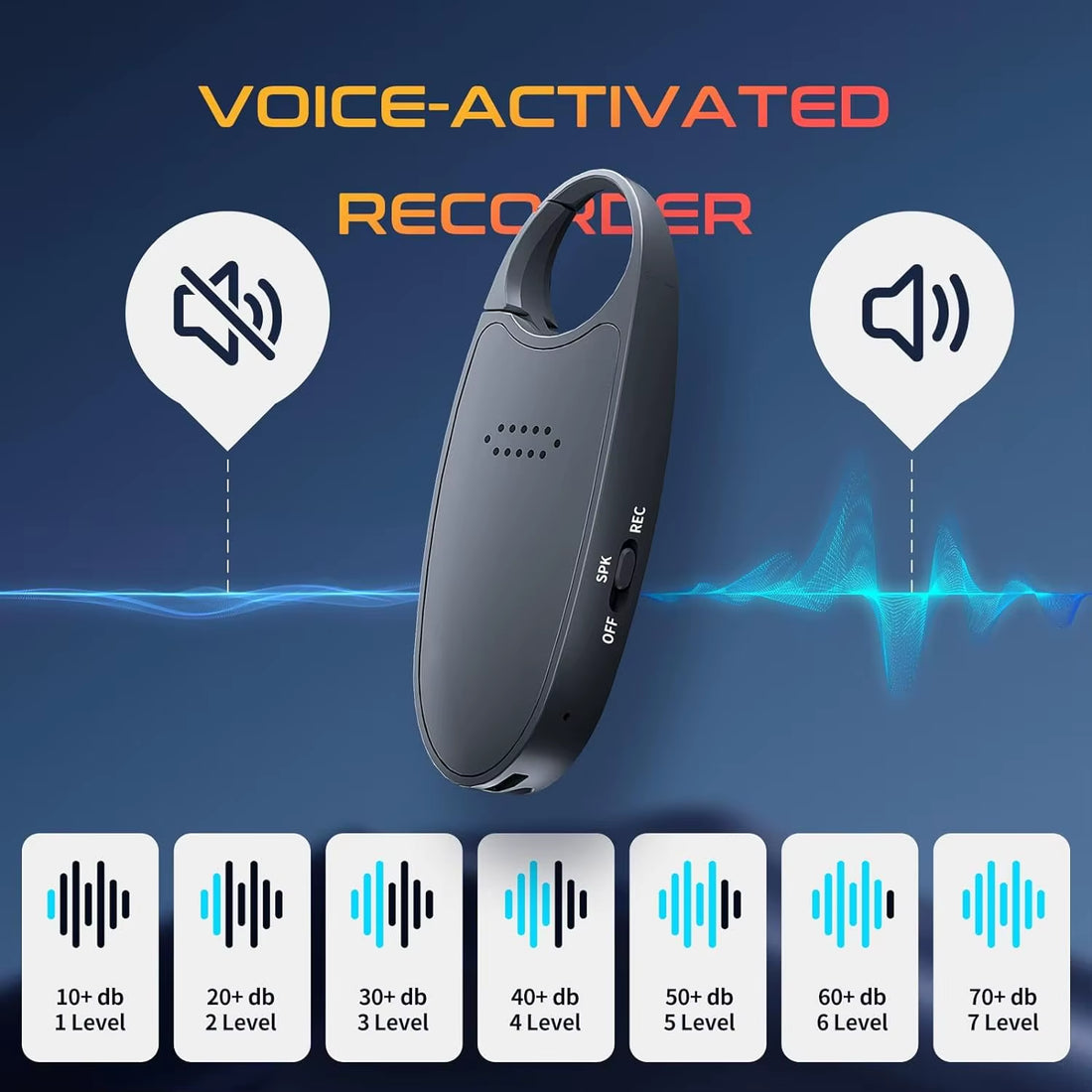 Digital Voice Activated Recorder with Playback, 4-In-1 Mini Magnetic Keychain Audio Recorder with AI Noise Cancelling