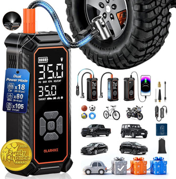 Tire Inflator Portable Air Compressor, Dual Power - 6000Mah & 12V DC, 150PSI Bike Pump, Cordless Air Pump for Car Tires, Bike, Motorcycle, Balls with LED & Digital Pressure Gauge