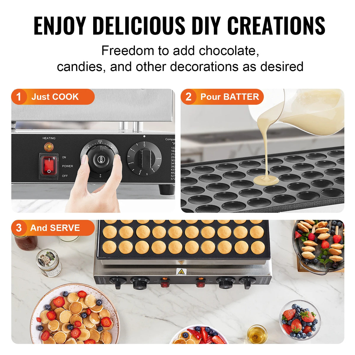 50-Piece Mini Dutch Pancake Maker and Dorayaki Baker Machine - Commercial Non-Stick Waffle Maker with Dual Temperature and Time Control