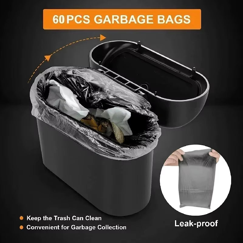 Leak-Proof Mini Car Trash Can with Lid - Includes 60 Garbage Bags for Vehicle Interior