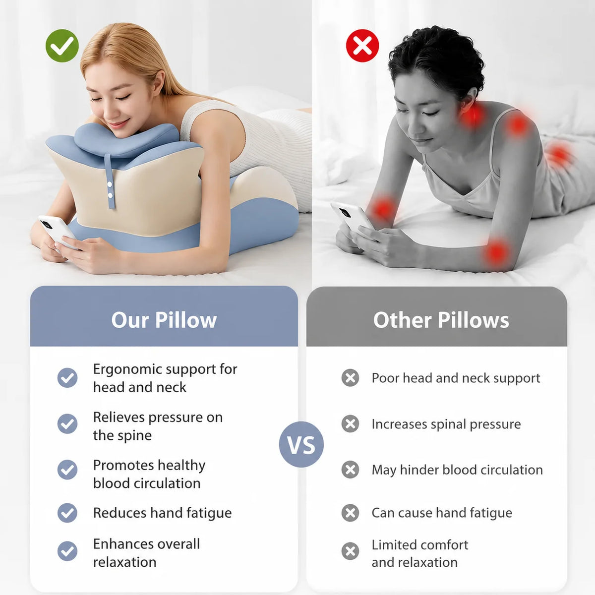 Multifunctional Memory Foam Reading Pillow with Removable Headrest and Anti-Slip Design for Enhanced Comfort While Reading in Bed