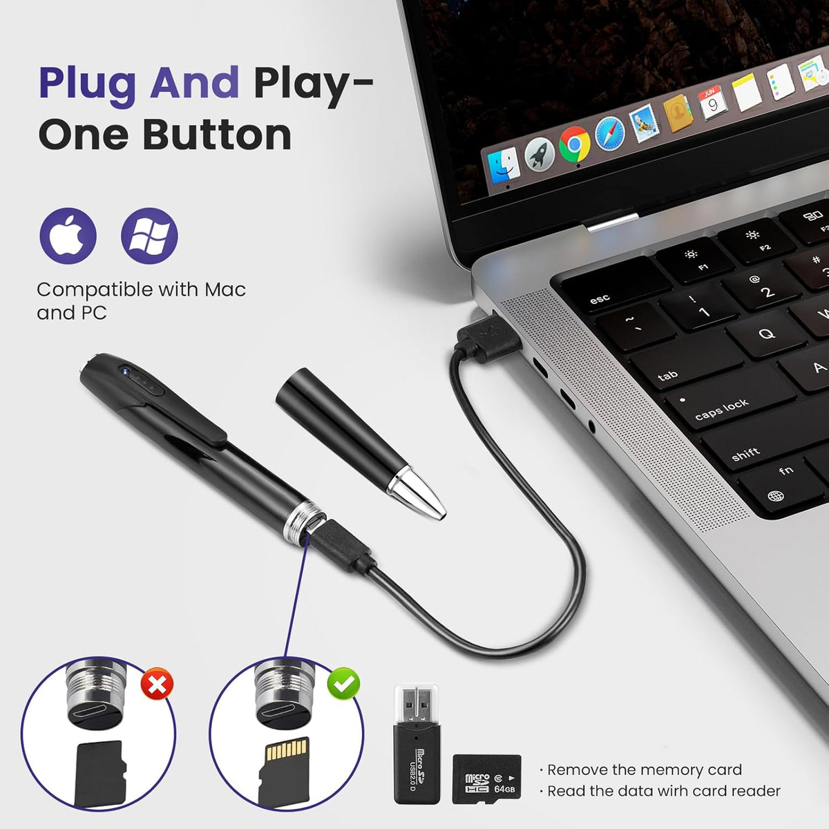 Capture clear Full HD videos with the 1080p Hidden Spy Pen Camera & enjoy easy video recording with its compact pen-style design.