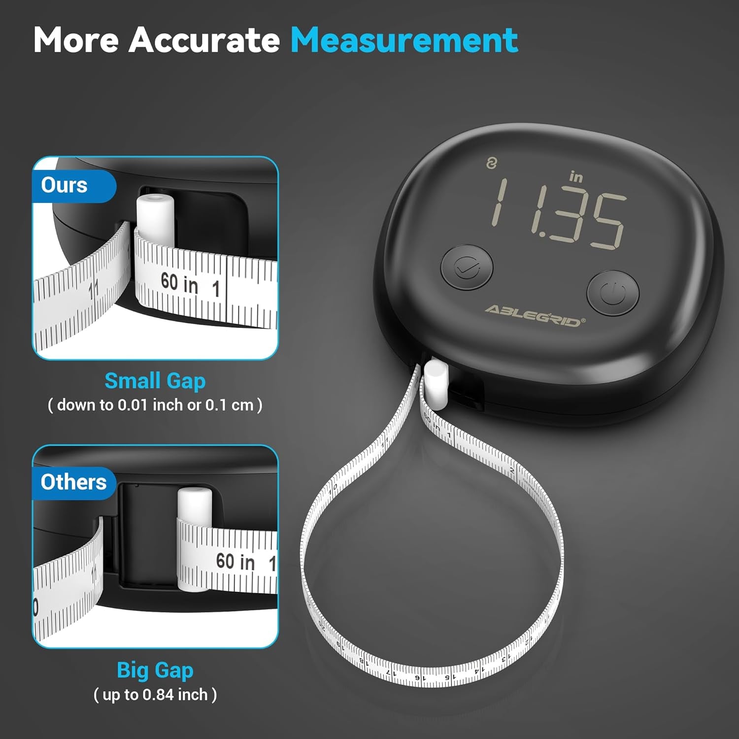 Smart Body Tape Measure,Rechargeable Body Measuring Tape with Fitdays App,Accurate Retractable Digital Body Measurement Device Tool for Muscle Gain,Weight Loss,Fitness,Locking,60In/150Cm