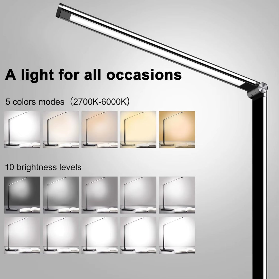 8-In-1 Multifunctional LED Desk Lamp with Fast Wireless Charger, USB Port, Bright Lighting Modes and Timer