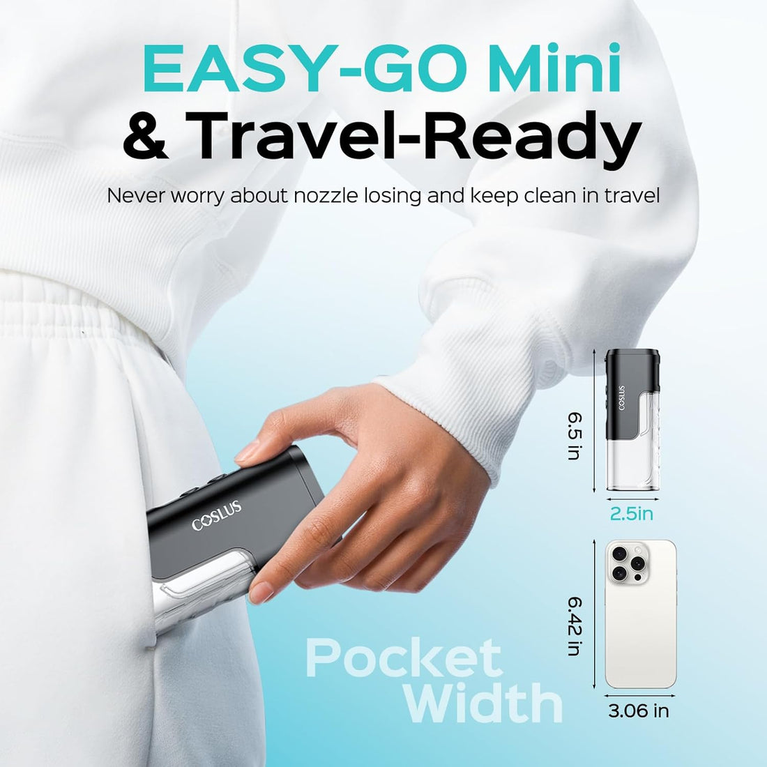 T40 Mini Water Flosser for Travel: Portable Compact Design, Cordless Oral Irrigator with 4 Modes, Removable Tank, IPX7 Waterproof for Braces, Orthodontic, Sensitive Teeth On-The-Go Use, Black
