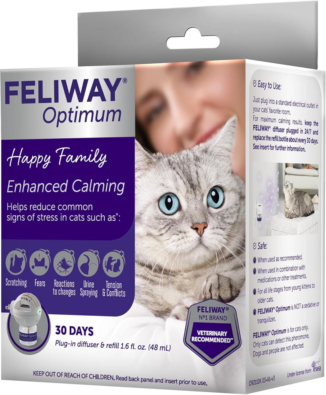 ® Optimum 30 Day Cat Calming Plug in Pheromone Diffuser Starter Kit, 48Ml - Helps Reduce Common Signs of Stress in Cats & Kittens, Enhanced Calming
