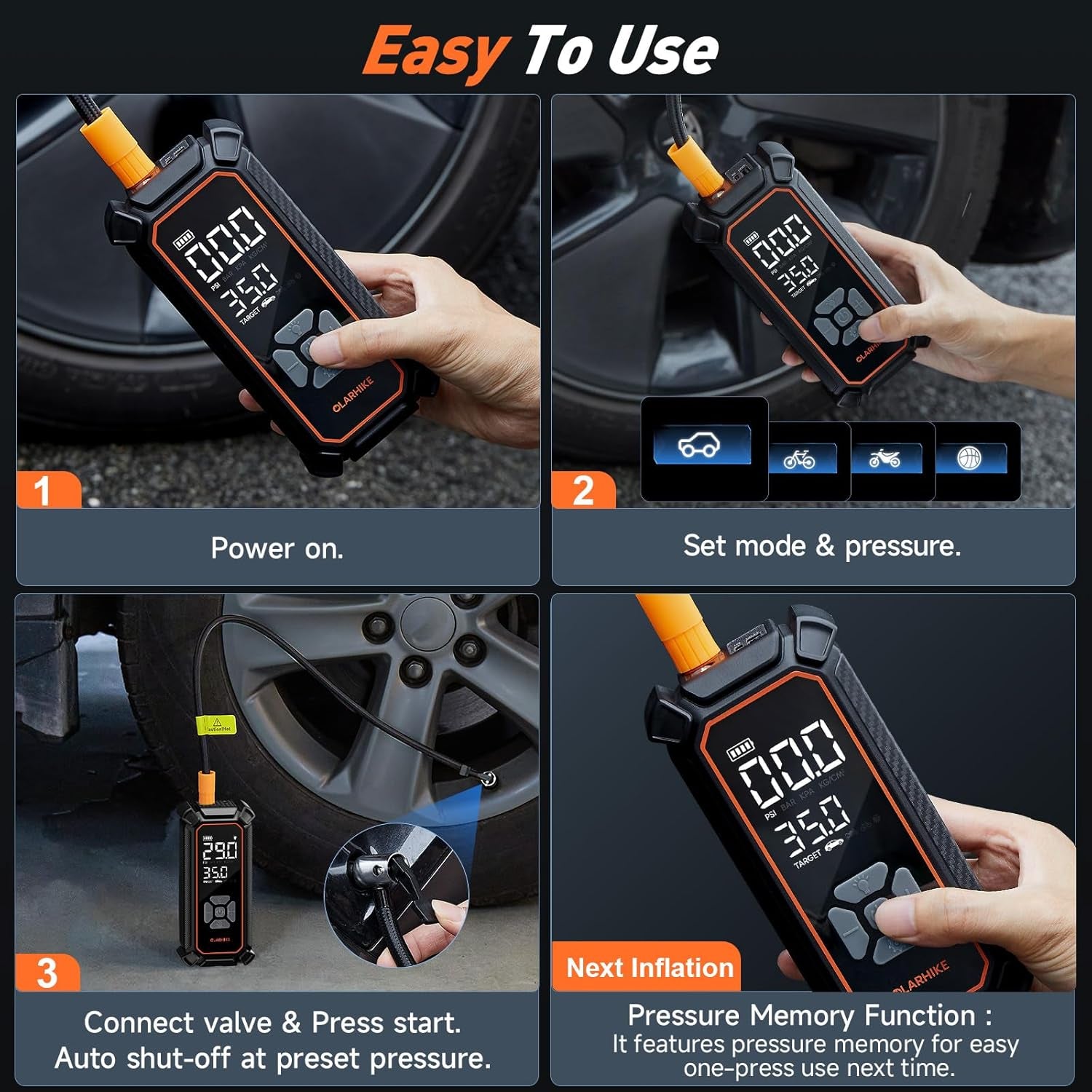 Tire Inflator Portable Air Compressor, Dual Power - 6000Mah & 12V DC, 150PSI Bike Pump, Cordless Air Pump for Car Tires, Bike, Motorcycle, Balls with LED & Digital Pressure Gauge