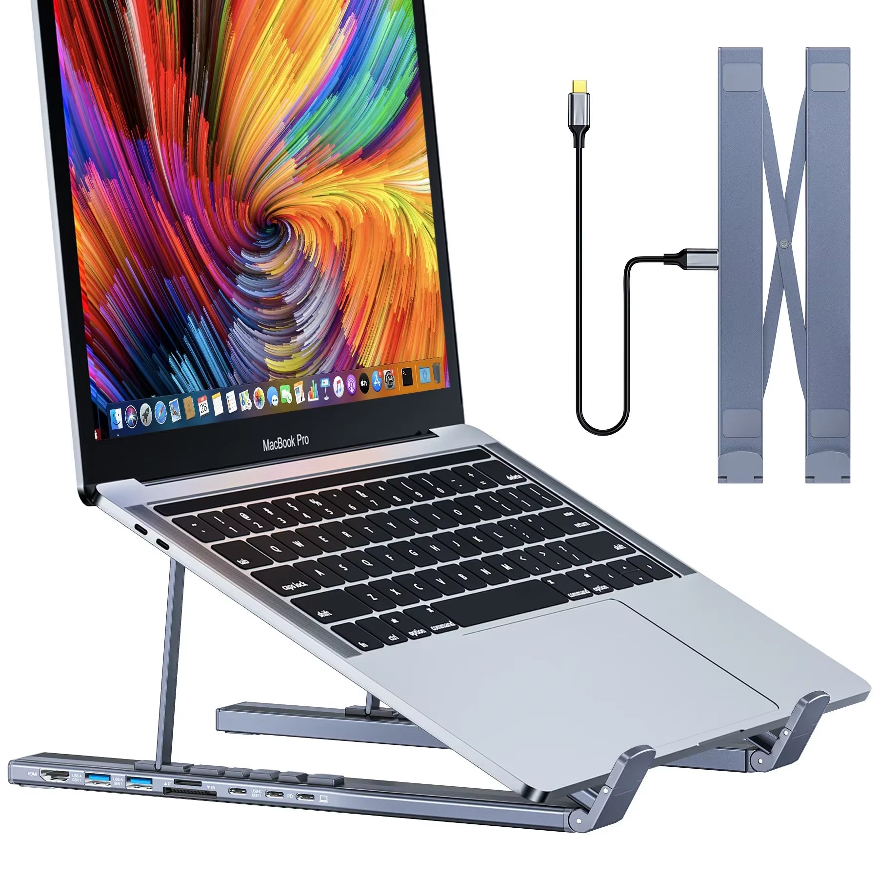 Universal Laptop Docking Station Stand Usb C Dock Tablet Laptop Holder with 4K Hdmi 2 Type-C Pd 100W Dock Station for Macbook