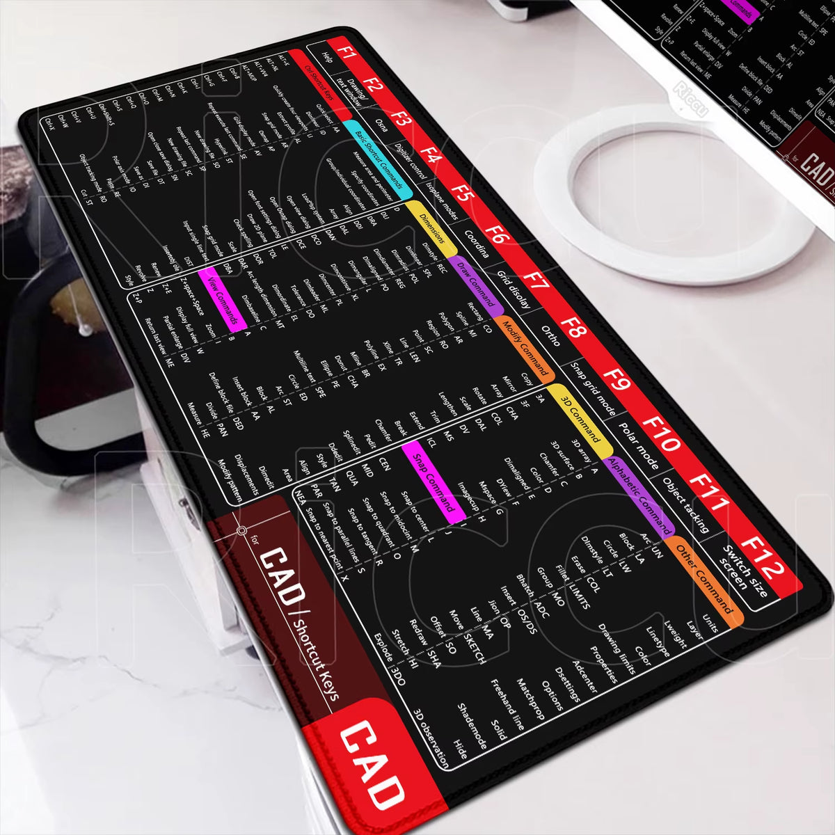 Professional Office Mouse Pad with AutoCAD Cheat Sheet - Large 100x50cm Gaming Desk Mat, Stitched Edge, Non-Slip Rubber Base