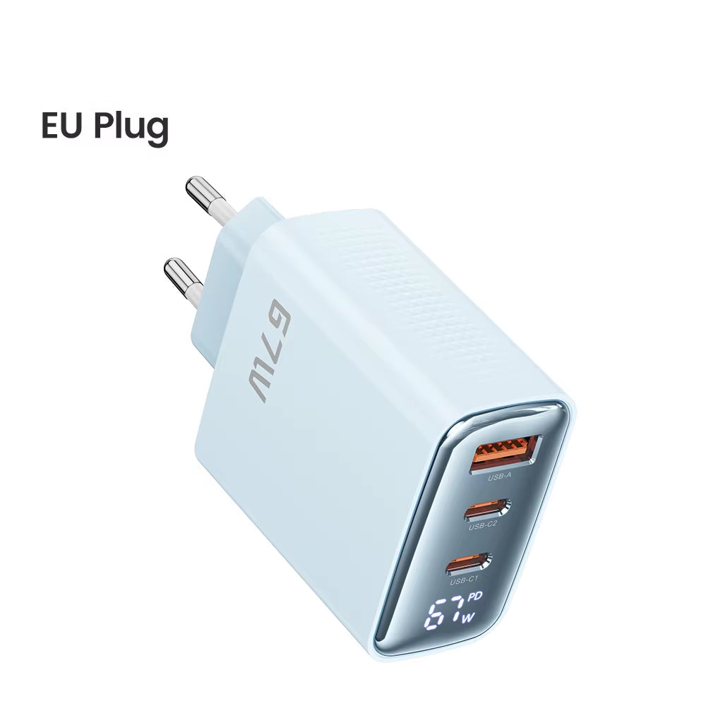 67W GaN Charger with Digital Display, Quick Charge 4.0/3.0, Fast Type-C USB Charger for Laptops, iPhone, Samsung, Xiaomi, Realme, and POCO
