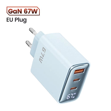 67W GaN Charger with Digital Display, Quick Charge 4.0/3.0, Fast Type-C USB Charger for Laptops, iPhone, Samsung, Xiaomi, Realme, and POCO
