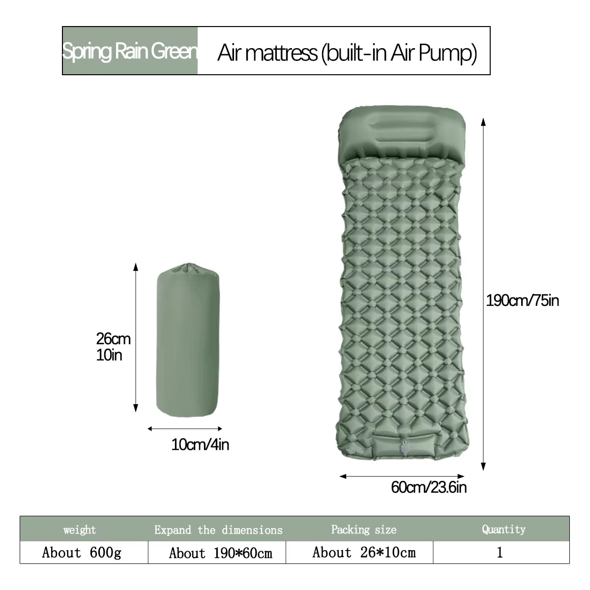 Ultralight Inflatable Camping Mattress with Built-in Pump and Pillows for Hiking