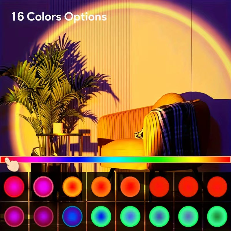 Vibrant Sunset Projection Light - 16-Color Spectrum with USB Remote Control and Dynamic Color Changing LED for a Cozy Home Atmosphere
