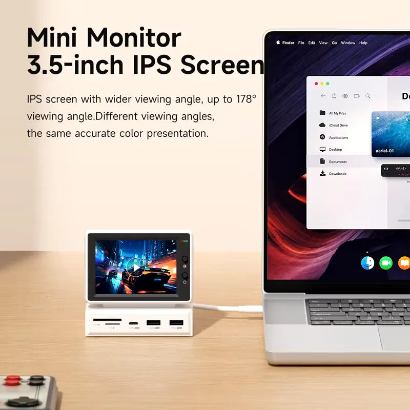 3.5-Inch IPS Mini Display for AIDA64 CPU, RAM, and HDD Data Monitoring with USB-C Hub for Laptops and MacBooks