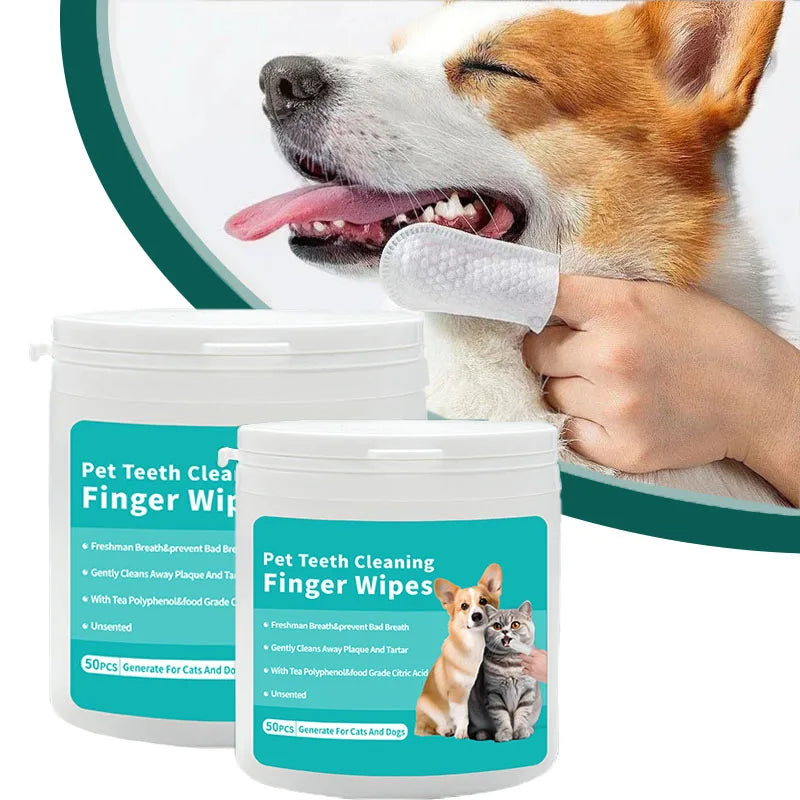 Pet Disposable Cleaning Wipes for Dog Teeth, Cat Ear and Eye Care - 50 Pack Hygiene and Beauty Products