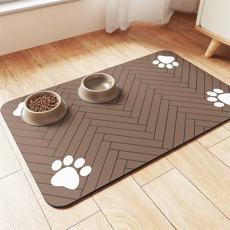 Diatomaceous Absorbent Pet Placemat with Waterproof Quick-Dry Rubber Backing and Non-Slip Design for Food and Water Bowls