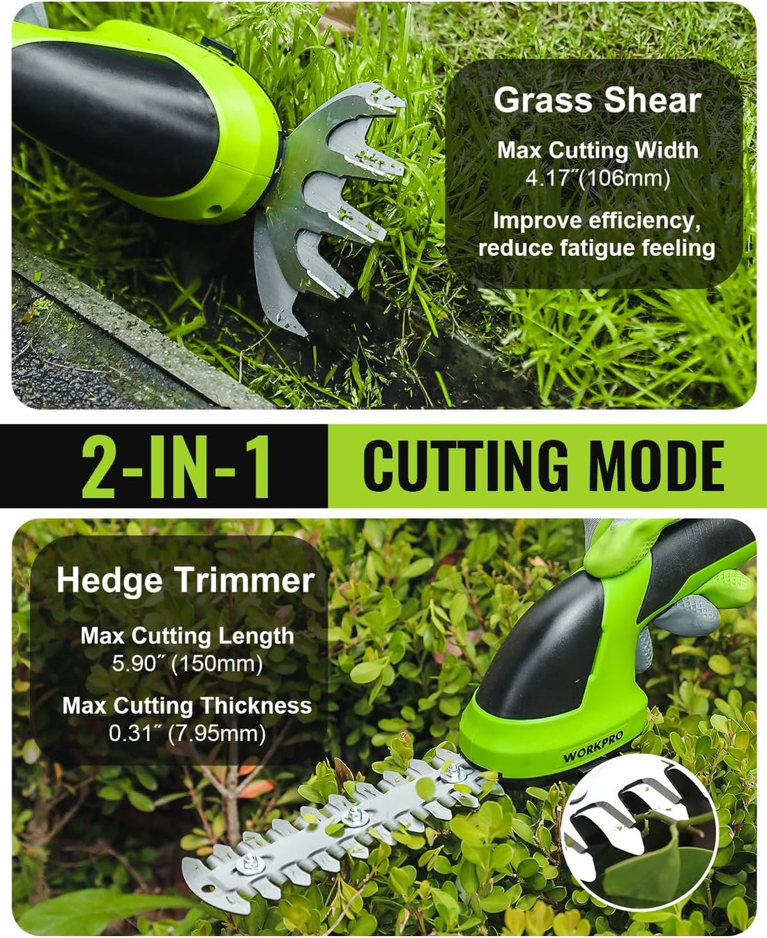 Cordless Grass Shear & Shrubbery Trimmer - 2 in 1 Handheld 7.2V Electric Grass Trimmer Hedge Shears/Grass Cutter Rechargeable Lithium-Ion Battery and Type-C Cable Included