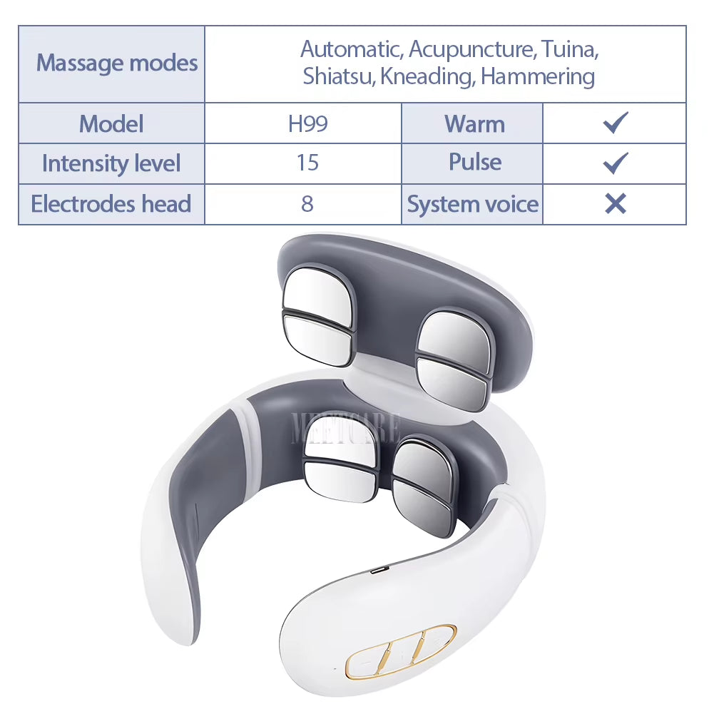 Electric Smart Neck Back Pulse Massager TENS Rechargeable Hot Compression Massage Cervical Vertebra Relax Pain Kneading Therapy