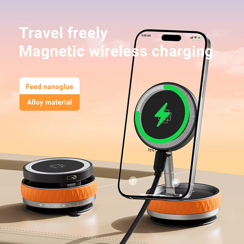 K10 Vacuum Suction Car Phone Magnetic Wireless Charger Stand, 360° Rotatable & Foldable, Ideal for Gym Bathroom Mirror Mount