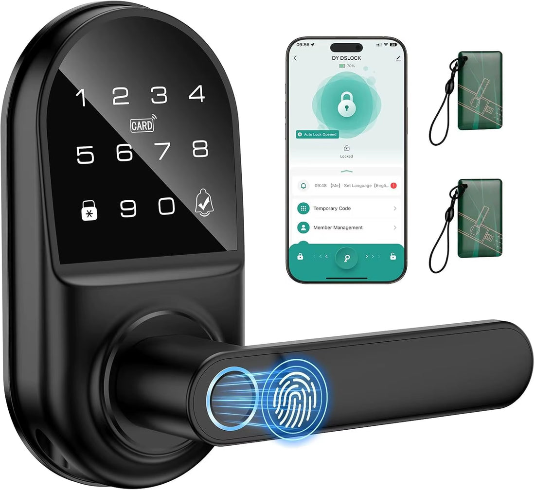 Smart Keypad Door Lock with Handle, Fingerprint Keyless Entry Digital Lock with Built-In Doorbell for Front Door, Bedroom