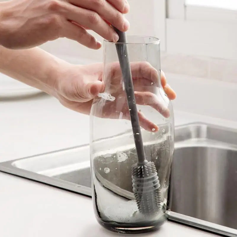Multifunctional Rotating Silicone Cup Brush with Long Handle for Household Cleaning