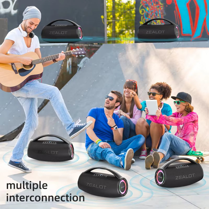 -S97 80W High Power Bluetooth Speaker Portable RGB Colorful Light Waterproof Wireless Subwoofer 360 Stereo Surround TWS FM