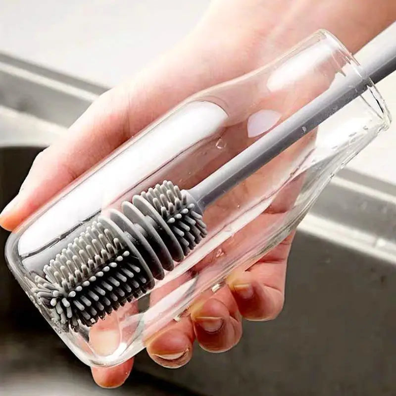 Multifunctional Rotating Silicone Cup Brush with Long Handle for Household Cleaning