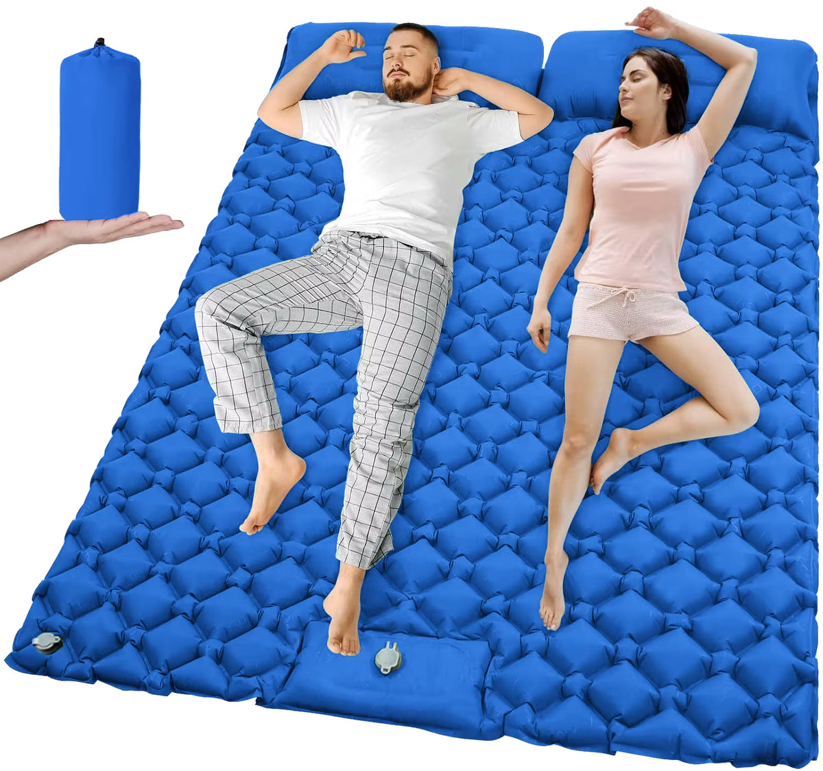 Extra Wide Ultralight Double Inflatable Camping Mattress - Folding Sleeping Pad for Car Travel