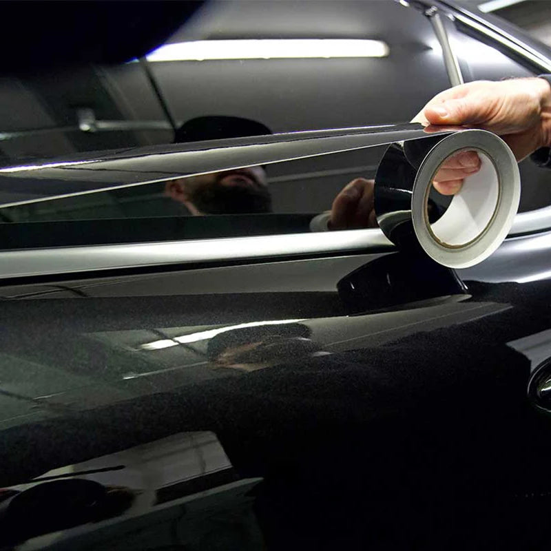 Glossy Black Vinyl Wrap Film Stripes (3/5/7/10CM) for Car Hood, Roof, Pillar, and Window Trim Blackout Applications