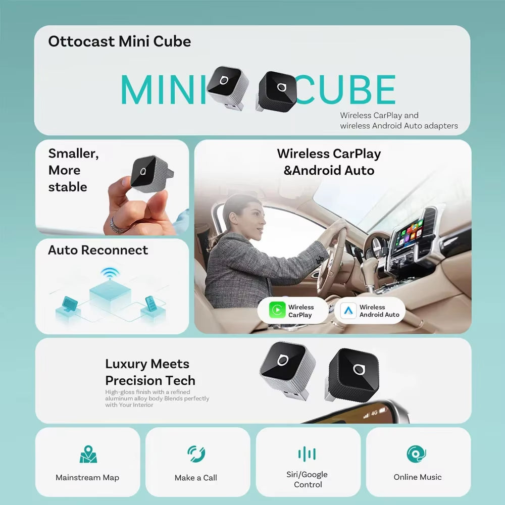 Mini Slim Wireless Adapter Wireless Carplay Android Auto for OEM Car Plug and Play Wifi Bluetooth Auto Connection