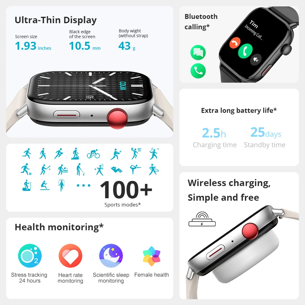 C8 Max Voice Calling Smart Watch with 1.93" HD Color Display and Comprehensive Health and Fitness Tracking for Men and Women